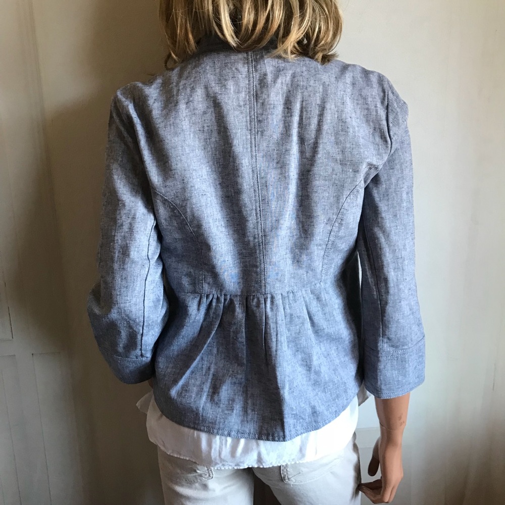 LOFT Light Blue Linen Cotton Ruffle Trim Blazer - Picture 6 of 8